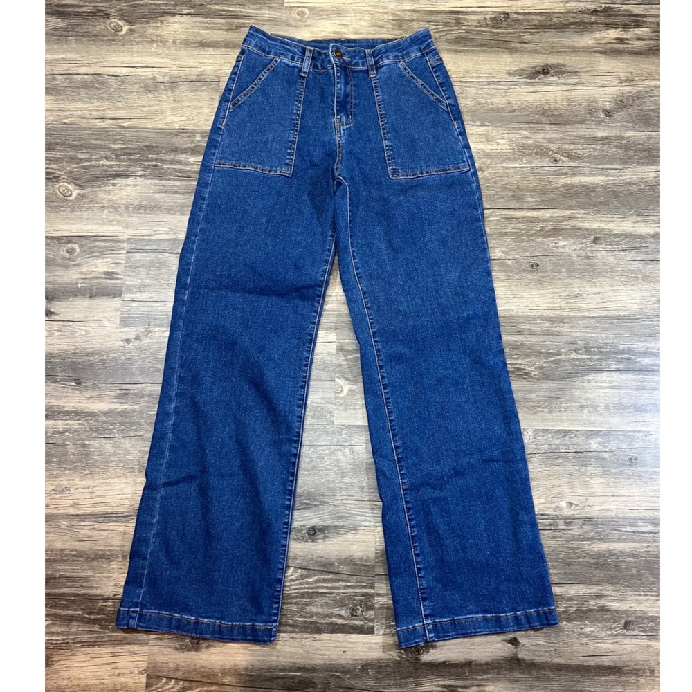 Y2K Straight‎ Leg Jean Medium Wash Denim Mid High Rise Wide Leg Size 6